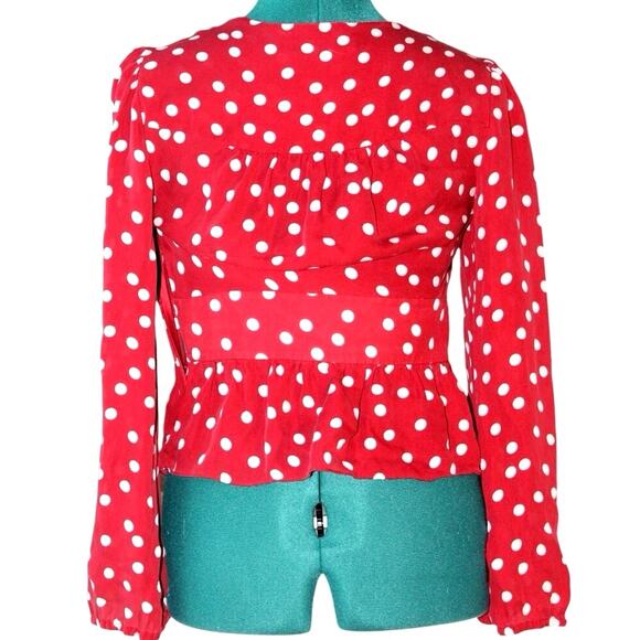 Intermix Red White Polka Dot Peplum Blouse Long Sleeve Coquette Women’s Size 4 - Picture 3 of 4